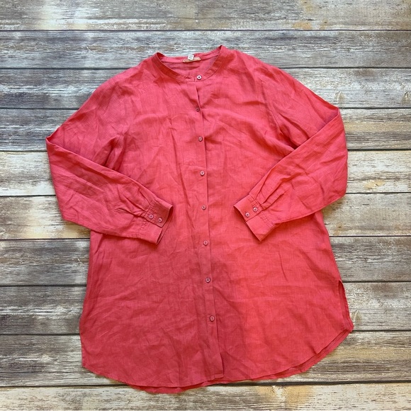 Eileen Fisher 100% Organic Linen Button Down Shirt Pink M - Picture 1 of 7